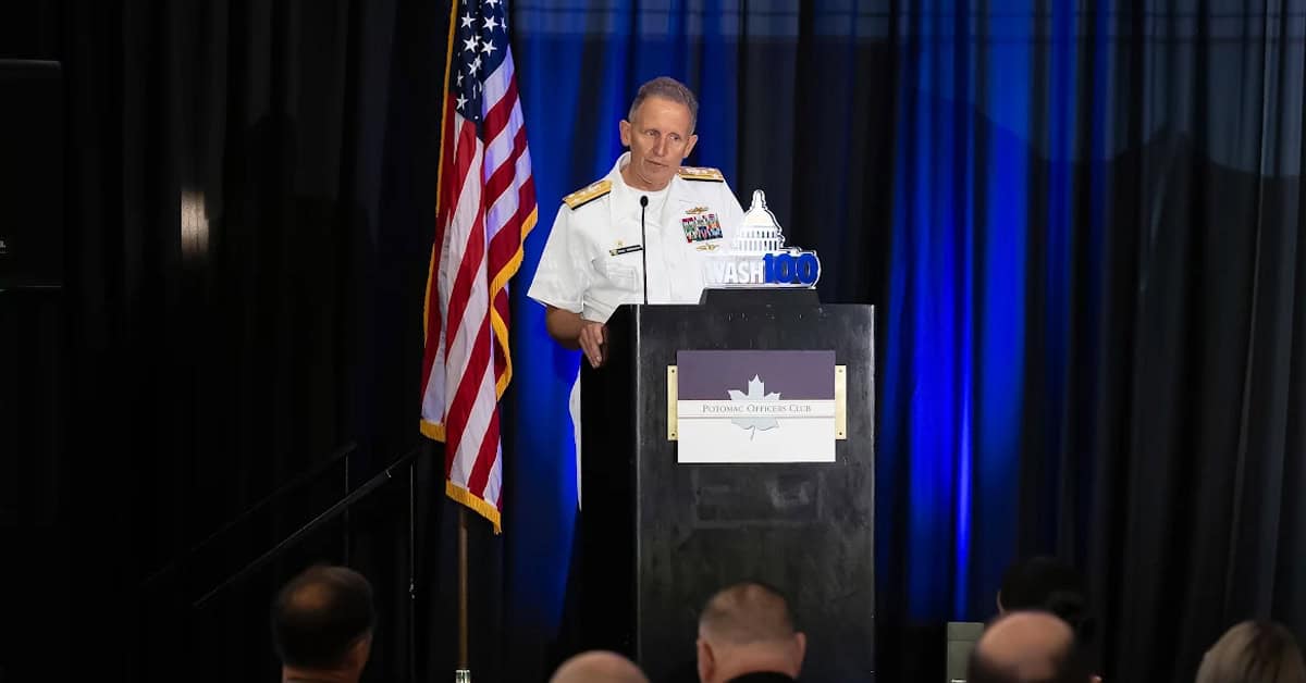Michael Vernazza. The Naval Information Forces commander addressed POC's 2026 Navy Summit in a keynote.